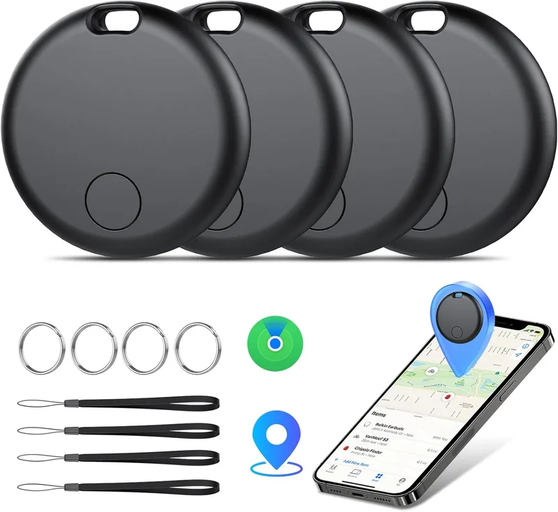 aowoka ▫️ Conjunto de 4 Smart Tracker Tags, Localizador de objetos Bluetooth, Compatível com o Apple Find My (apenas iOS), 365 dias de autonomia, Pilhas de substituição, Localizador para chaves/carteiras/bagagem