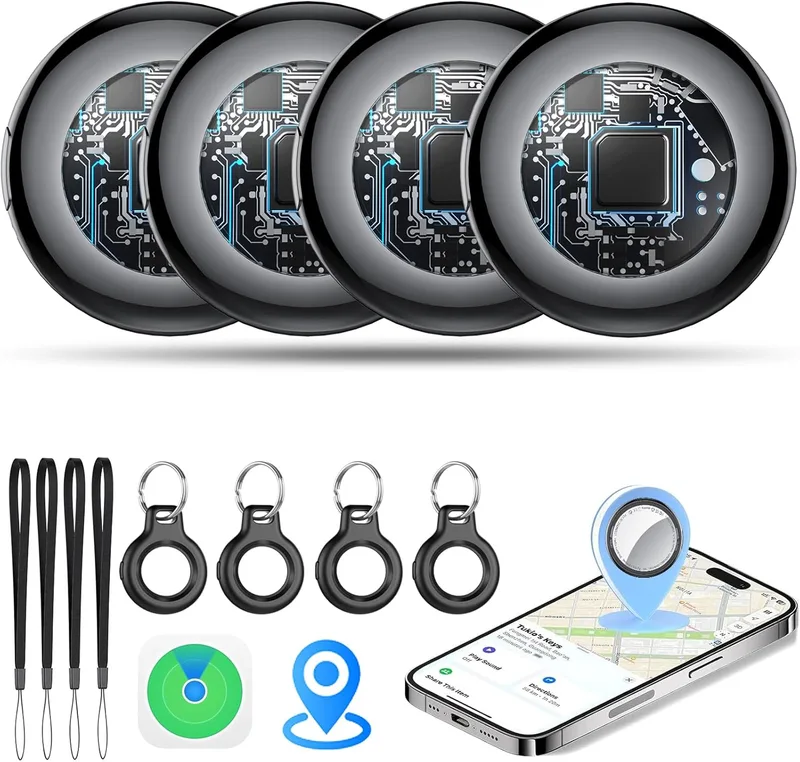 Tukio ▫️ Smart Air Tags 4 Pack Preto, Localizador de Chaves Bluetooth Funciona com a aplicação Find My (apenas iOS), Localizador de Objectos Bluetooth Localizador de Objectos Bluetooth Localizador de Objectos com Bateria Substituível para Chaves/Caixas/Bagagens