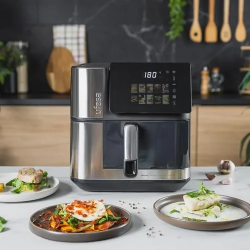 Ufesa ▫️ Fritadeira de Ar Quente Macaw 8,8 L 2200 W, Dupla Resistência, Cozedura Rápida e Crocante, Air Pulse Ultra 360º, Ecrã Tátil Digital com 10 Programas, Janela com Luz, Inclui Tabuleiro Antiaderente 2