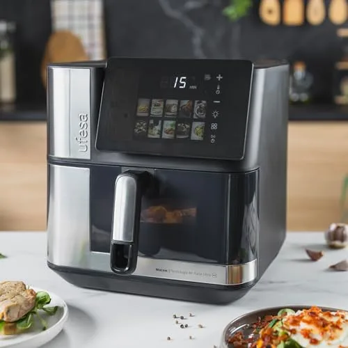 Ufesa ▫️ Fritadeira de Ar Quente Macaw 8,8 L 2200 W, Dupla Resistência, Cozedura Rápida e Crocante, Air Pulse Ultra 360º, Ecrã Tátil Digital com 10 Programas, Janela com Luz, Inclui Tabuleiro Antiaderente 4