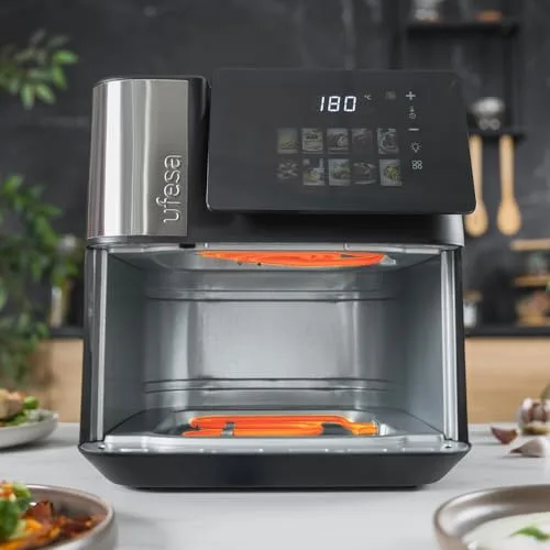 Ufesa ▫️ Fritadeira de Ar Quente Macaw 8,8 L 2200 W, Dupla Resistência, Cozedura Rápida e Crocante, Air Pulse Ultra 360º, Ecrã Tátil Digital com 10 Programas, Janela com Luz, Inclui Tabuleiro Antiaderente 5