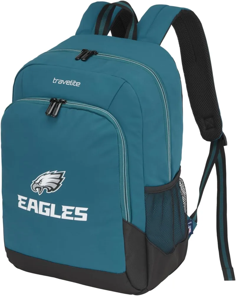 travelite ▫️ Mochila NFL College Philadelphia Eagles, mochila escolar em nylon resistente com compartimento para portátil de 15,6 polegadas, sistema de fixação ao trolley e costas almofadadas