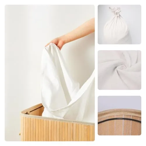Relaxdays ▫️ Cesto para roupa suja com tampa, em bambu, 150 l, 3 compartimentos, 61,5 x 61 x 41,5 cm, para casa de banho, cor natural 7