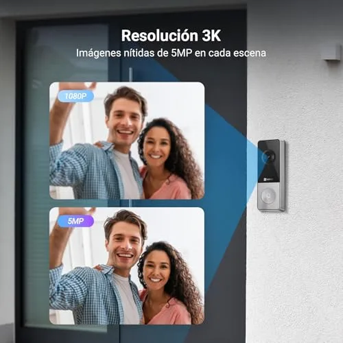 EZVIZ ▫️ CP8 Campainha sem fios para exterior com câmara de 5 MP, campainha incluída, deteção de pessoas, visão noturna a cores, bateria recarregável de 9600 mAh, áudio bidirecional, MicroSD/nuvem, Wi-Fi de 2,4 GHz 3
