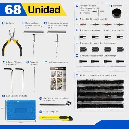 THCTYRP ▫️ Kit de reparação de pneus de 68 peças, universal 2