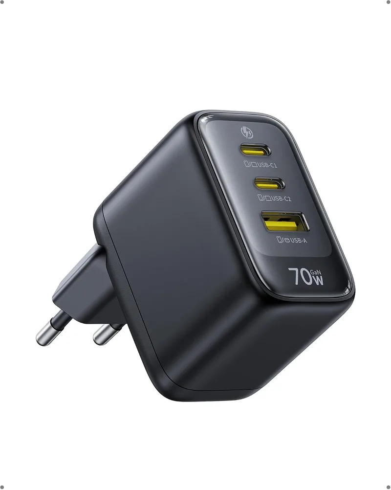 Baseus ▫️ Carregador USB-C Enerfill de 70 W, carregador rápido GaN6 com 3 portas, carregador compacto para MacBook Air, iPhone 17/16/15 Pro MAX, iPad Pro, Galaxy S25/S24, Pixel, computadores portáteis e muito mais