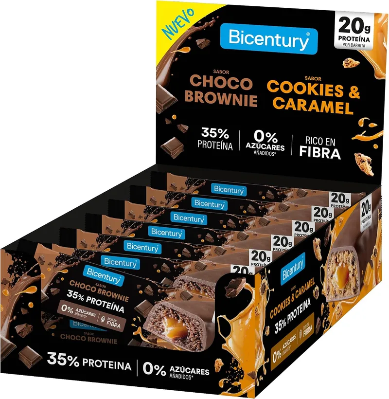 Bicentury ▫️ Barras Proteicas Choco Brownie 20 g de proteína | Embalagem de 12 barras | Sem açúcares adicionados | Rico em fibra | Snack fitness rico em proteínas