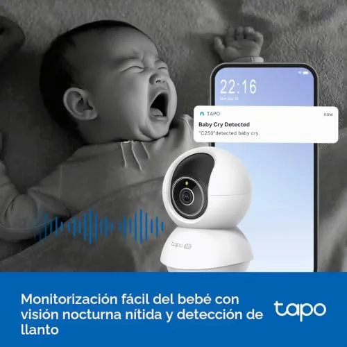 Tapo ▫️ Câmara de vigilância C250 4K para interiores, com visão de 360°, deteção local por IA e acompanhamento de movimento com zoom, visão noturna por infravermelhos, zona de bloqueio de privacidade, memória Micro SD ou na nuvem 6