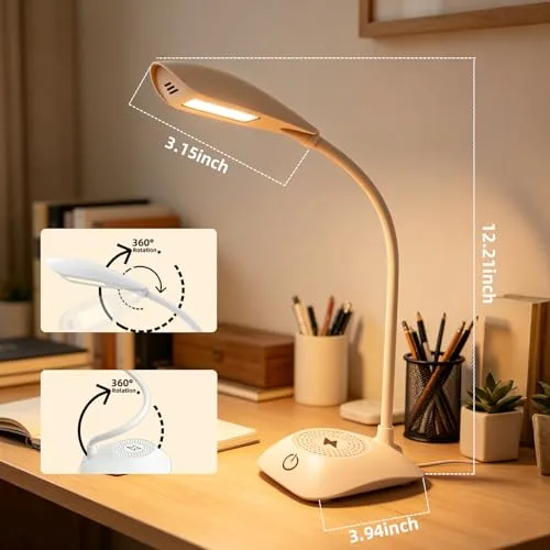Zensun ▫️ Candeeiro de secretária com carregamento sem fios magnético MagSafe de 15 W, 3 temperaturas de cor e intensidade regulável, 600 LM, CRI 85, pescoço ajustável, para escritório em casa, estúdio e quarto, branco 4