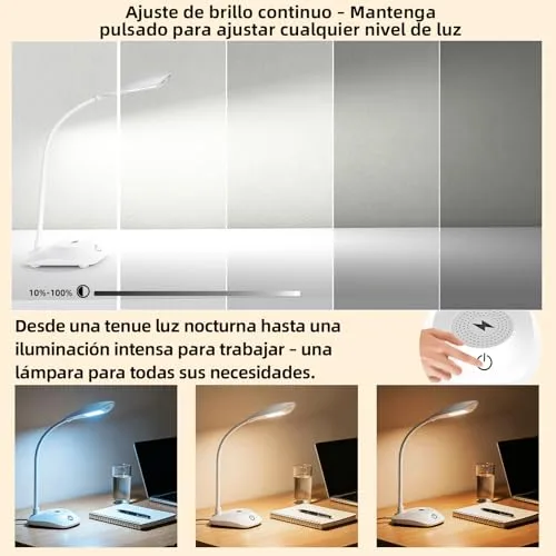Zensun ▫️ Candeeiro de secretária com carregamento sem fios magnético MagSafe de 15 W, 3 temperaturas de cor e intensidade regulável, 600 LM, CRI 85, pescoço ajustável, para escritório em casa, estúdio e quarto, branco 5