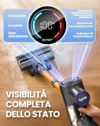 Zynet ▫️ DP2 Aspirador sem fio com 2 baterias integradas, 45 kPa/60 min/500 W 4