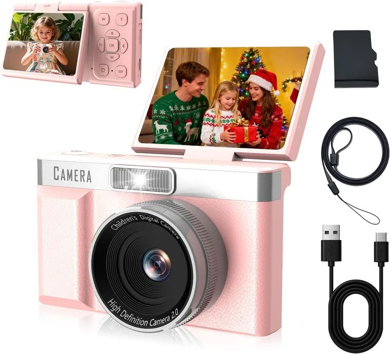 Yehtreh ▫️ Câmara Fotográfica para Crianças FHD1080P, Câmara Digital de 32 GB com Cartão, Ecrã Invertido 2.0''180°, Bateria1200mAh, Câmara Fotográfica para Crianças, Câmara Fotográfica para Crianças, 5 Jogos de Puzzles, Presentes para Crianças.
