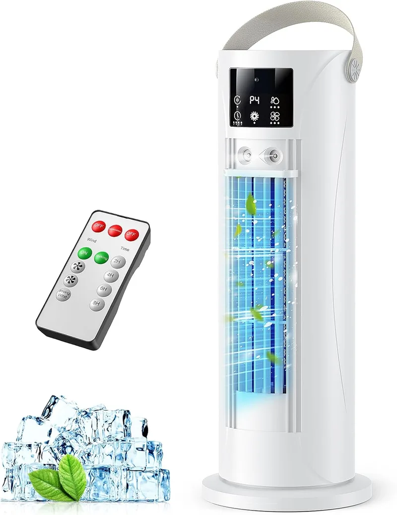 CosmartAir ▫️ Ar condicionado portátil , Mini ar condicionado de exaustão sem dutos com resfriamento por nebulização, função de temporizador, 4 velocidades de ventilador, para escritório e quarto, branco