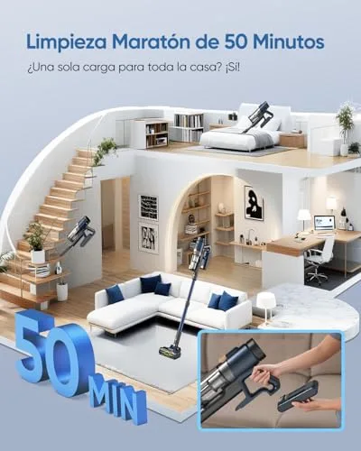 Vexilar ▫️ Aspirador sem fio V12 58 kPa/50 min, aspirador sem fio fácil de manusear, bateria removível, leve, acessórios multifuncionais, aspirador tipo vassoura para pisos/tapetes/pêlos de animais de estimação/carro 5