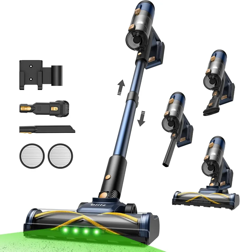 Vexilar ▫️ Aspirador sem fio V12 58 kPa/50 min, aspirador sem fio fácil de manusear, bateria removível, leve, acessórios multifuncionais, aspirador tipo vassoura para pisos/tapetes/pêlos de animais de estimação/carro