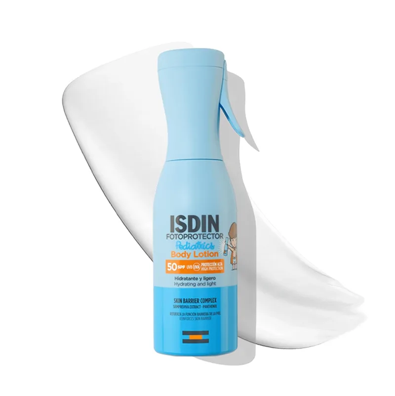 ISDIN ▫️ Fotoprotector Body Lotion Pediatrics SPF50, Protetor solar corporal leve em spray para crianças a partir dos 6 meses, Creme solar que hidrata intensamente a pele, 250 ml