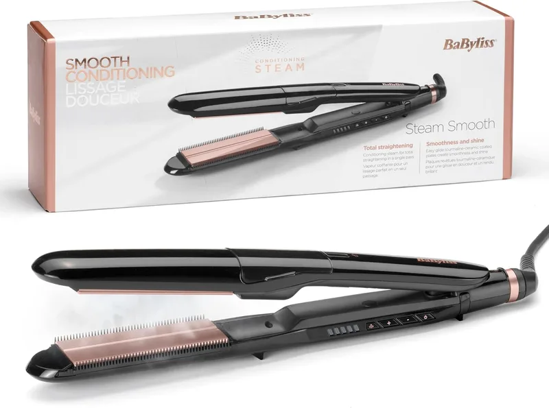 BaByliss ▫️ Steam Smooth - Alisador de cabelo, preto