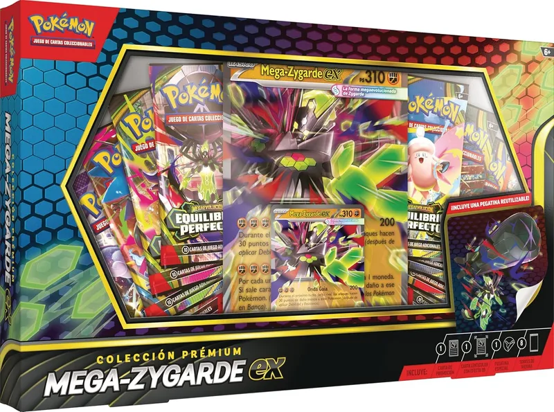 Pokémon ▫️ Mega-Zygarde Premium Collection ex (1 carta de promoção, 1 carta de efeito 3D grande, 1 autocolante especial e 8 pacotes de melhoramento)