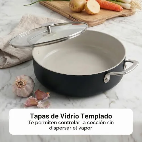 KitchenAid ▫️ Panela de alumínio com revestimento cerâmico antiaderente e tampa de vidro, 24 cm/4,91 L, sem PFAS 7