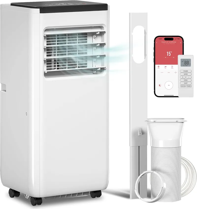 HOMCOM ▫️ Ar condicionado portátil 10.000 BTU, ar condicionado portátil 4 em 1 com WiFi, Alexa e Google, refrigeração, desumidificador, ventilador, temporizador, controle remoto, baixo consumo