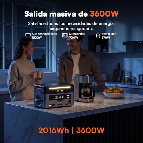 Voltark ▫️ Gerador solar de 3600 W, estação de energia portátil de 2160 Wh, carregamento rápido em 1 hora, bateria LiFePO4, UPS, 14 portas, aplicação, estação de energia para campismo, caravana, casa, PowerMax 3600PE 2