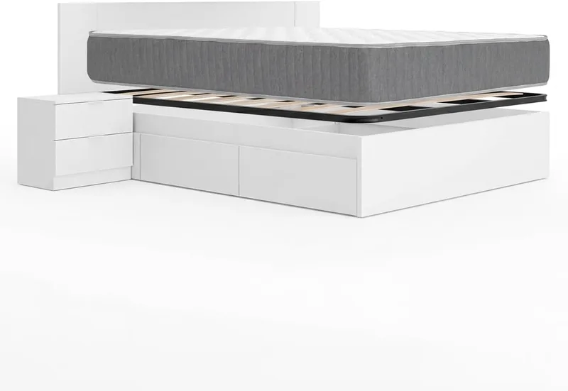 DEKIT GRUPO RIMOBEL ▫️ DEKIT - Pacote Económico para Quarto: Cama Alice com 4 gavetas e cabeceira Len, incluindo 1 colchão viscoelástico com molas ensacadas Aurea (150 x 190 cm) e 1 base de ripas largas