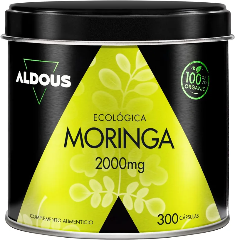 Aldous Bio ▫️ Moringa Pure Cápsulas 2000mg - 300 Cápsulas - Superalimento Antioxidante Natural - Energia Diária e Bem-Estar - Moringa Natural Orgânica Certificada - Sem Estearato de Magnésio - Aldous
