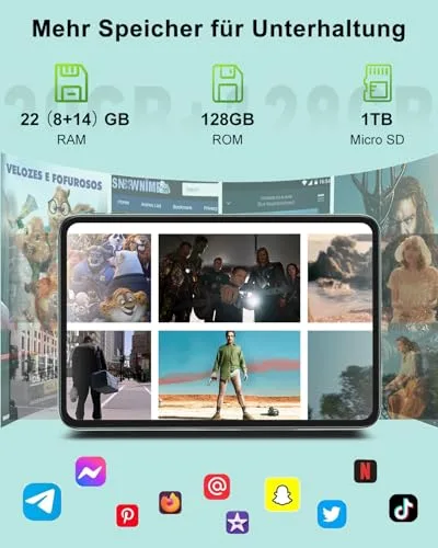 SUAAT ▫️ 2026 Tablet de 10 polegadas, Android 15, Octa-Core, 22 GB de RAM + 128 GB de ROM (2 TB TF) | Wi-Fi 5G + 2,4G | GPS | Bluetooth 5.0 | 8 MP + 5 MP | Tipo C, ecrã tátil, teclado e rato – Verde 4