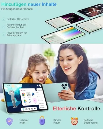 SUAAT ▫️ 2026 Tablet de 10 polegadas, Android 15, Octa-Core, 22 GB de RAM + 128 GB de ROM (2 TB TF) | Wi-Fi 5G + 2,4G | GPS | Bluetooth 5.0 | 8 MP + 5 MP | Tipo C, ecrã tátil, teclado e rato – Verde 7