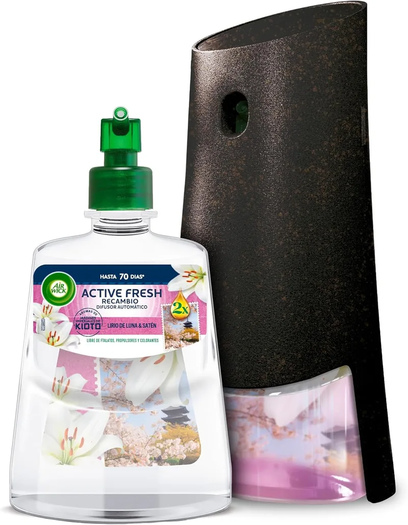 Air Wick ▫️ Active Fresh Spray Automático Sem Aerosol – Aparelho + Recarga, ambientador doméstico neutralizador de odores, Coleção Viagens, aroma de Quioto