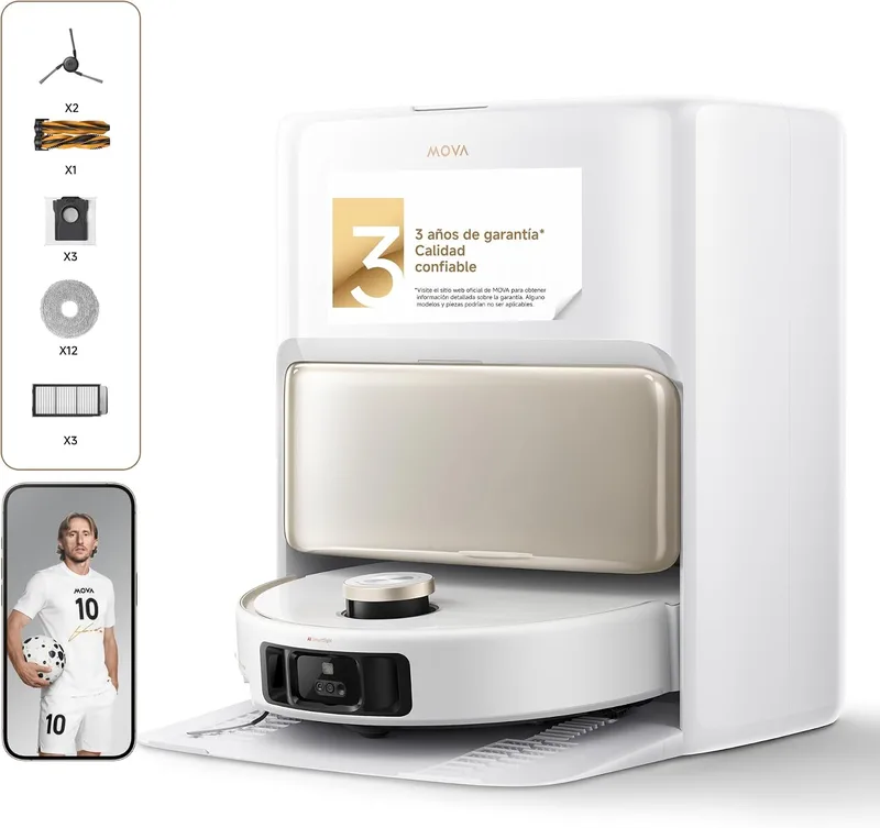 MOVA ▫️ V50 Ultra Complete – Aspirador e esfregador de chão robótico, 24 000 Pa, esfregamento térmico com o Sistema DuoSolution, navegação com elevação, ultrapassa obstáculos até 6 cm, Branco