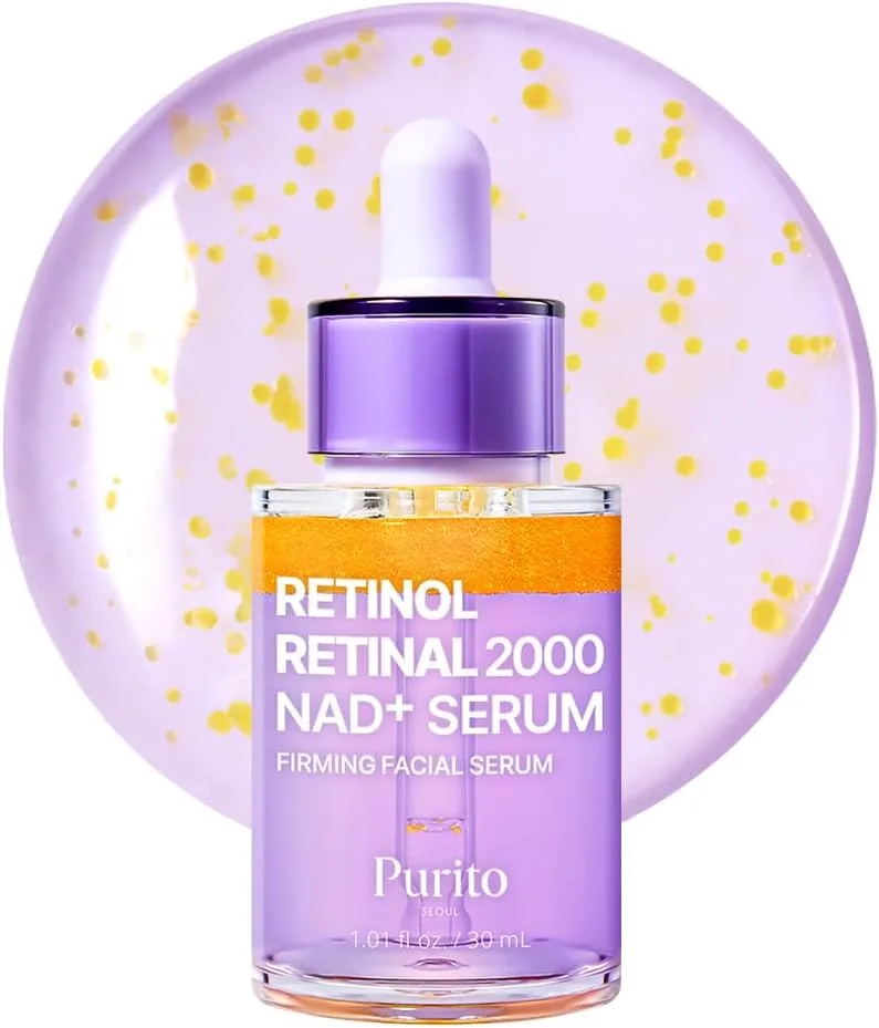 PURITO ▫️ Soro de Retinol + Retinal com NAD, Soro Noturno Reafirmante PM Ativado por Agitação, 2000 ppm de Retinóides Duplos, Ajuda a Melhorar as Linhas Finas, as Rugas, a Firmeza e as Irregularidades da Pele, 30 ml, 1,01 fl.oz
