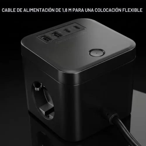 Mars Gaming ▫️ MD-CUBE35, Powercube Multifunções Compacto, 3 tomadas SCHUKO + 2 USB-C + 2 USB-A, Carregamento Rápido PD 35 W, Tecnologia GAN, Cabo de 1,8 m, Botão ON/OFF e indicador LED, 9 proteções, preto 5
