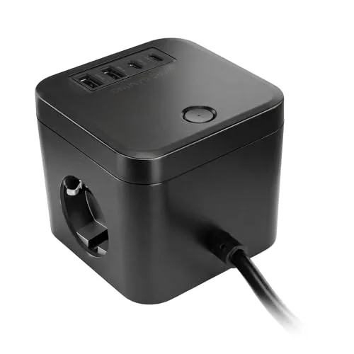 Mars Gaming ▫️ MD-CUBE35, Powercube Multifunções Compacto, 3 tomadas SCHUKO + 2 USB-C + 2 USB-A, Carregamento Rápido PD 35 W, Tecnologia GAN, Cabo de 1,8 m, Botão ON/OFF e indicador LED, 9 proteções, preto 6