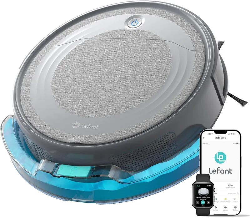 Lefant ▫️ Aspirador e esfregona robô M310 Ultra 3 em 1, 6000Pa, 170 min, prevenção de PSD a 190°, mapeamento a laser ToF, deteção de alcatifa, WiFi/App/Alexa/i Watch, cinzento