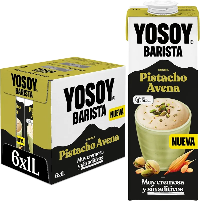 YOSOY ▫️ Bebida Vegetal Barista Pistácio e Aveia - especial para café, embalagem de 6 x 1 L