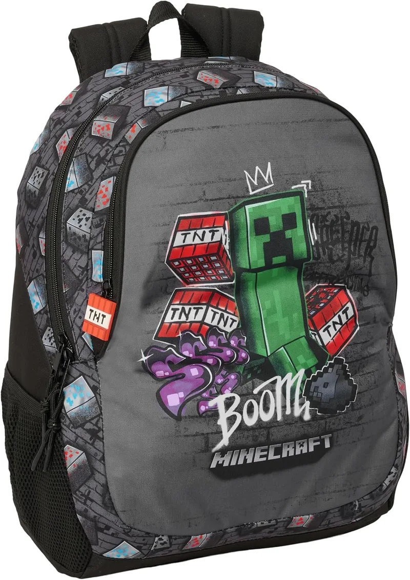 Safta ▫️ MINECRAFT GRAFFITI - Mochila escolar infantil, ideal para crianças de várias idades, confortável e versátil, de qualidade e resistente, 32 x 16 x 44 cm