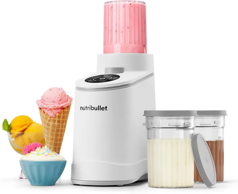 NutriBullet ▫️ Chill – Máquina de gelato, gelados, iogurte gelado, smoothie bowls, sorvetes, 5 programas automáticos, máquina de gelados, 3 recipientes com tampa, ideal para famílias, branco (NBD0503W)
