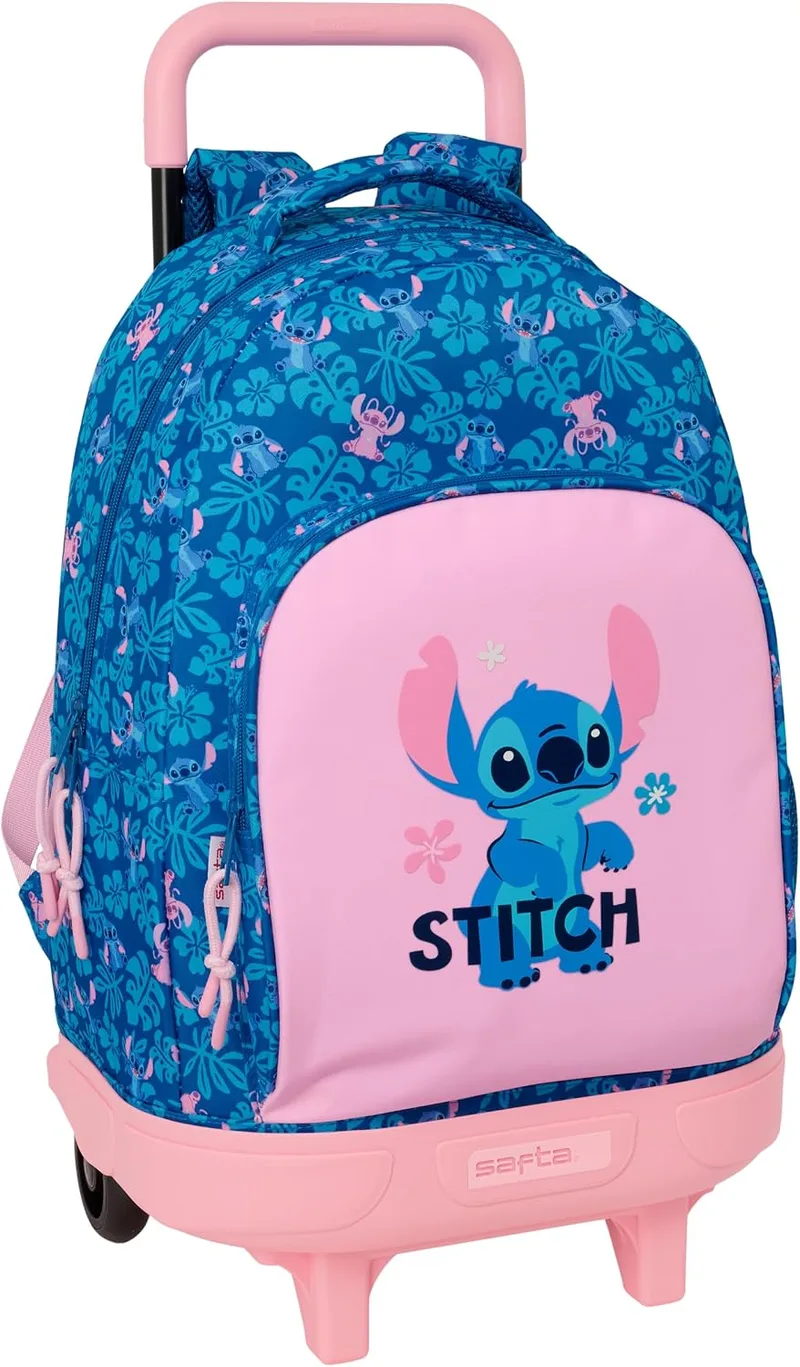 Safta ▫️ STITCH LILO - Mochila grande com rodas, compacta, removível, ideal para crianças de várias idades, confortável e versátil, de qualidade e resistente, 33x22x45 cm