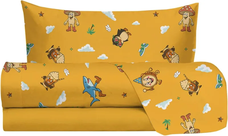 hermet ▫️ Jolly - Conjunto de lençóis para cama individual, com padrão de ténis, 100% algodão, lençol de cima + lençol de baixo + fronha