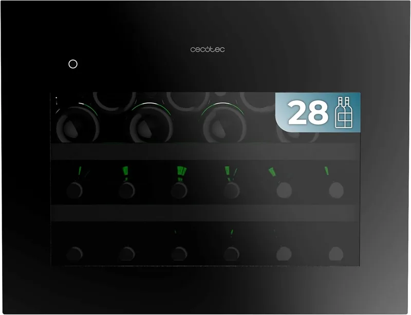 Cecotec ▫️ Vinoteca Embutível para 28 Garrafas, 45x60 cm, com Compressor Bolero GrandSommelier BI 28000 Touch Matt Black. Abertura com sensor tátil, temperatura de 5 a 20 ºC, ecrã LED, 2 prateleiras de madeira