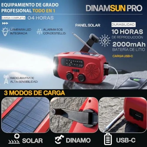 ISMERAL ▫️ Rádio solar de emergência com manivela, 2000 mAh, AM/FM, lanterna LED, SOS 2