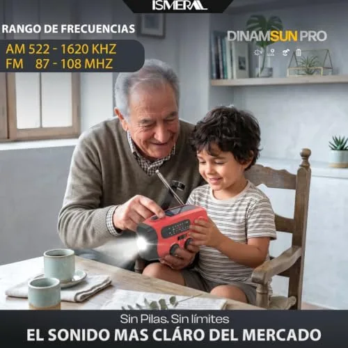 ISMERAL ▫️ Rádio solar de emergência com manivela, 2000 mAh, AM/FM, lanterna LED, SOS 3