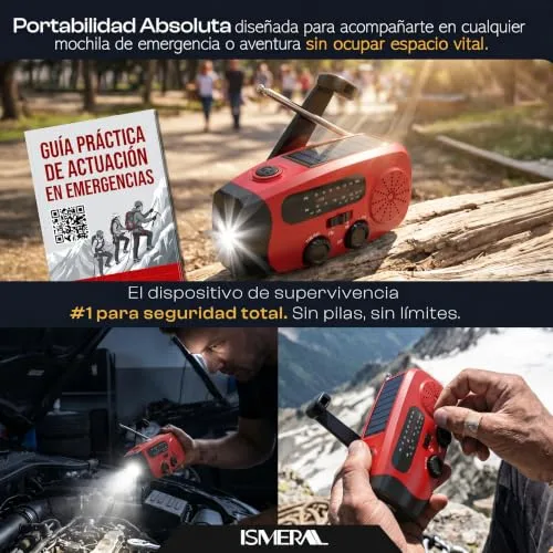 ISMERAL ▫️ Rádio solar de emergência com manivela, 2000 mAh, AM/FM, lanterna LED, SOS 4