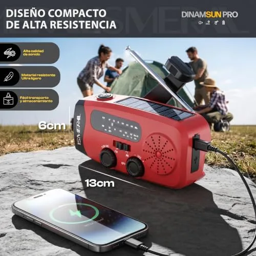 ISMERAL ▫️ Rádio solar de emergência com manivela, 2000 mAh, AM/FM, lanterna LED, SOS 6