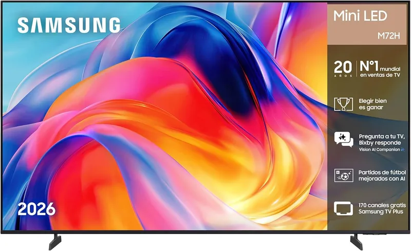 Samsung ▫️ Televisão de 65 polegadas Mini LED M72H 4K Smart TV com Vision AI Companion, Modo AI Football TV Plus, Desporto, Cinema e Jogos