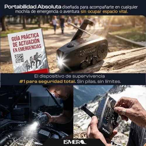 ISMERAL ▫️ Rádio Portátil de 2000 mAh – Rádio FM/AM, Lanterna LED + SOS + Manual de Sobrevivência 4