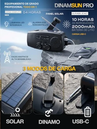 ISMERAL ▫️ Rádio Portátil de 2000 mAh – Rádio FM/AM, Lanterna LED + SOS + Manual de Sobrevivência 6