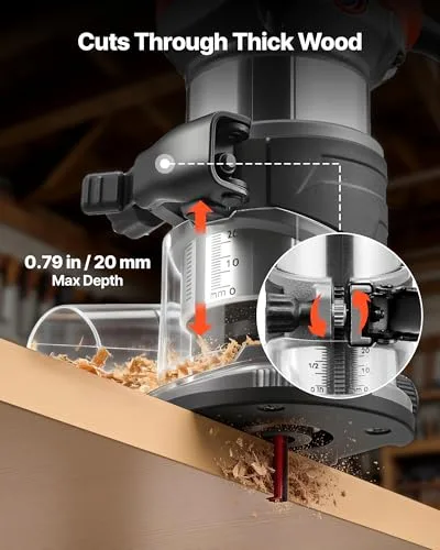 VEVOR ▫️ Fresadora de madeira de 1 HP (710 W), fresadora elétrica com 6 velocidades variáveis, com base fixa e cobertura antipó, fresadora de cantos para carpintaria e projetos de bricolage, com cabo 3