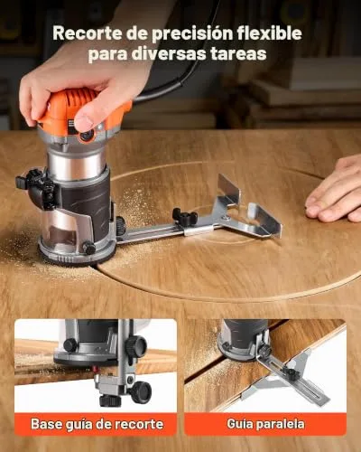 VEVOR ▫️ Fresadora de madeira de 1 HP (710 W), fresadora elétrica com 6 velocidades variáveis, com base fixa e cobertura antipó, fresadora de cantos para carpintaria e projetos de bricolage, com cabo 4